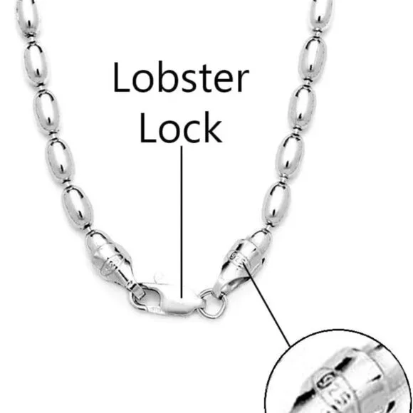 925 Sterling Silver Necklace Oval Rice Bead Chain Women Gift Box Italy - Picture 2 of 6